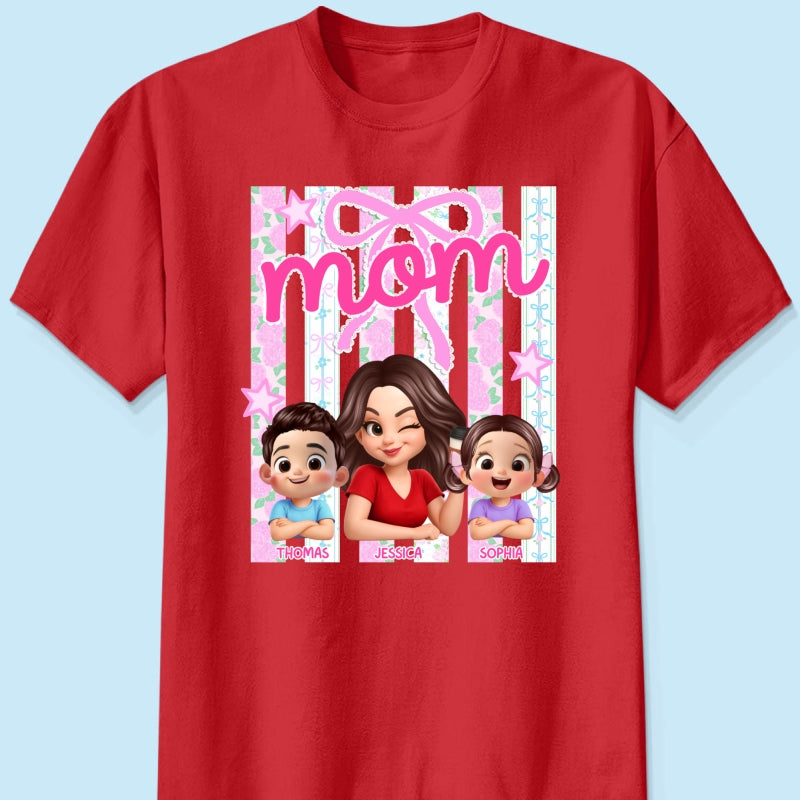 Mom Grandma Striped Coquette Floral - Personalized Shirt - Mother's Day Gift For Mom Grandma