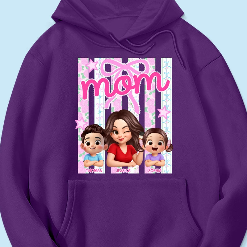 Mom Grandma Striped Coquette Floral - Personalized Shirt - Mother's Day Gift For Mom Grandma