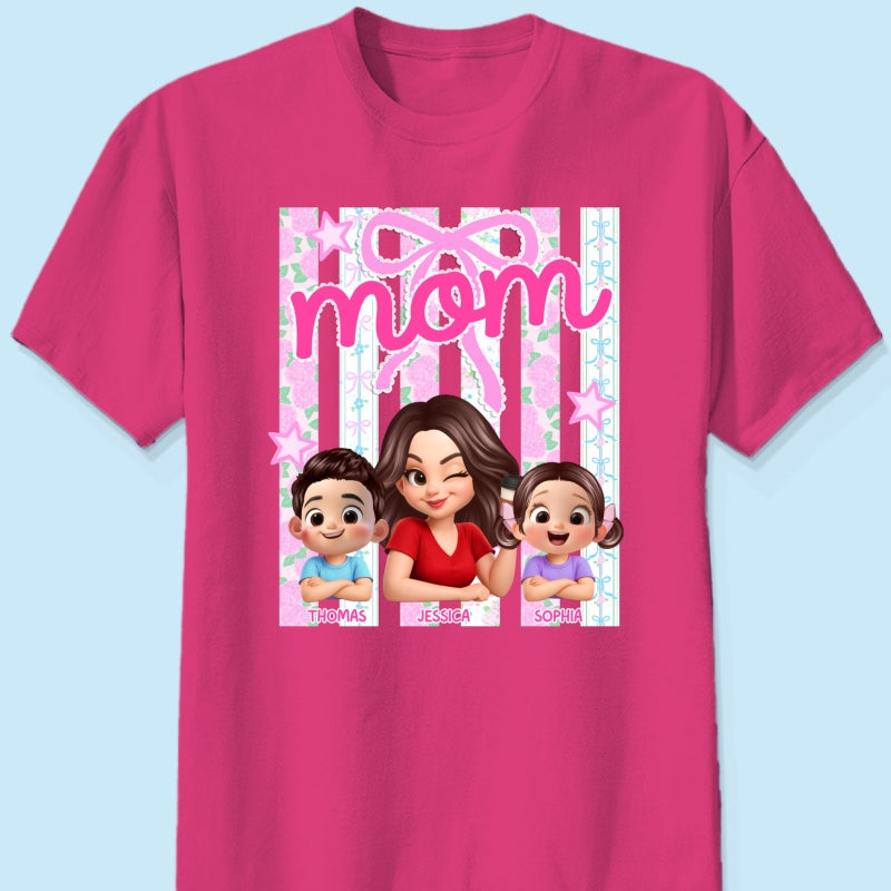 Mom Grandma Striped Coquette Floral - Personalized Shirt - Mother's Day Gift For Mom Grandma
