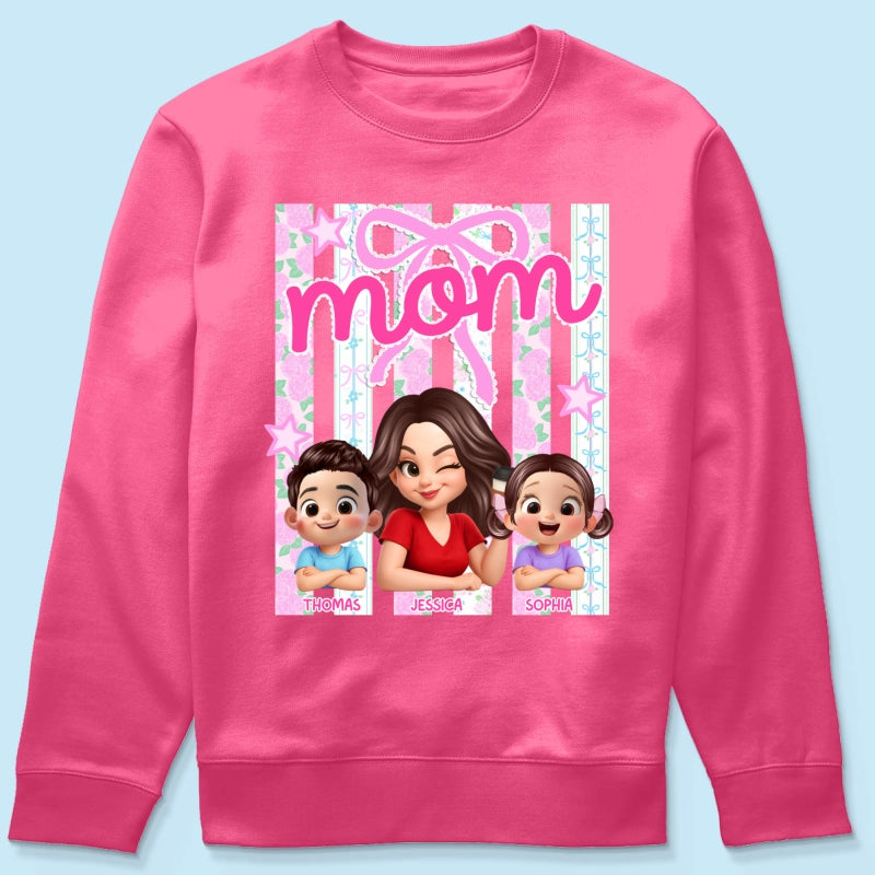 Mom Grandma Striped Coquette Floral - Personalized Shirt - Mother's Day Gift For Mom Grandma