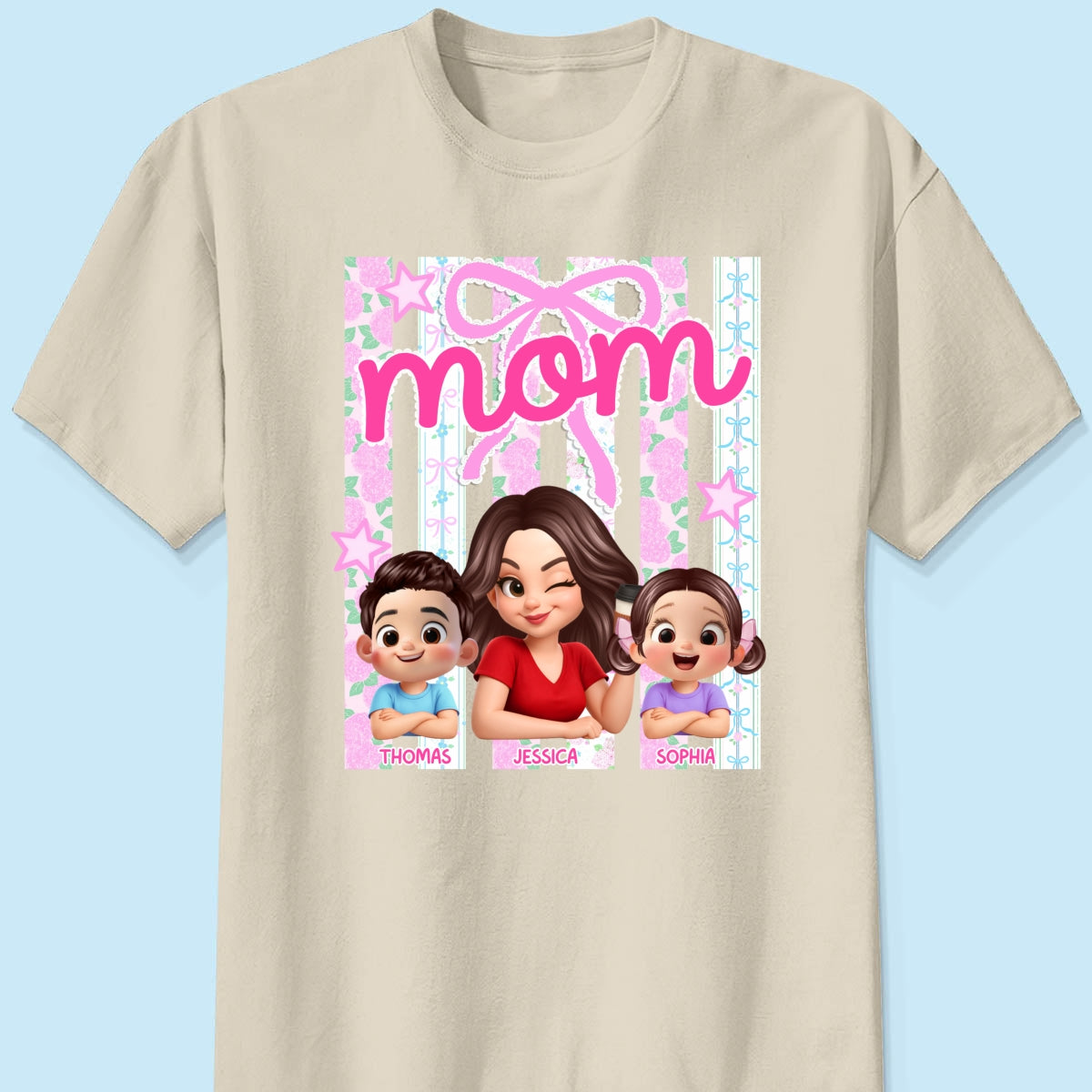 Mom Grandma Striped Coquette Floral - Personalized Shirt - Mother's Day Gift For Mom Grandma