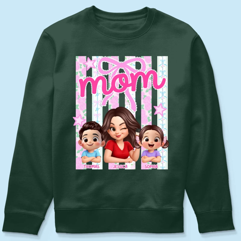 Mom Grandma Striped Coquette Floral - Personalized Shirt - Mother's Day Gift For Mom Grandma