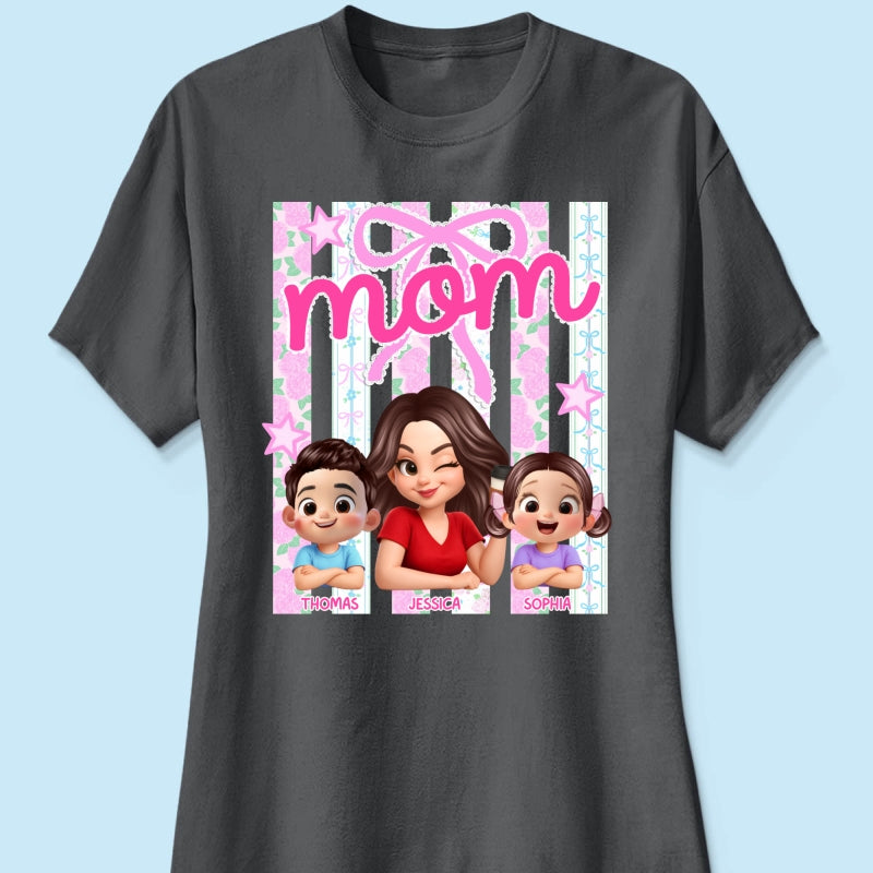 Mom Grandma Striped Coquette Floral - Personalized Shirt - Mother's Day Gift For Mom Grandma