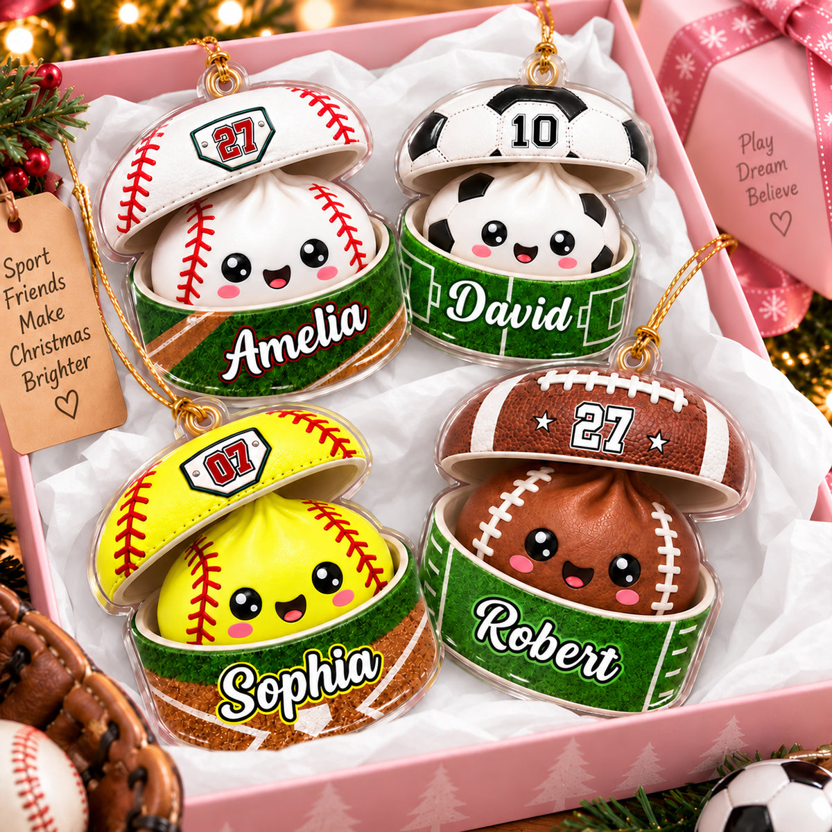 Custom Sports Dumpling Squishy Style - Personalized Acrylic Ornament - Christmas Gift for Daughter, Son, Grandkids