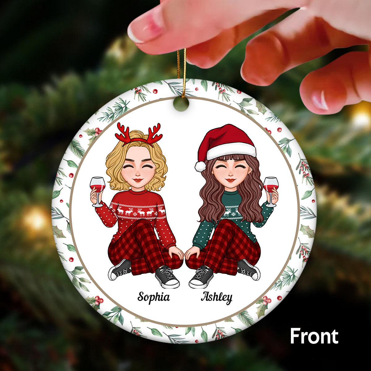 Cute Besties Our Laughs Are Limitless Personalized Double Sided Circle Ornament