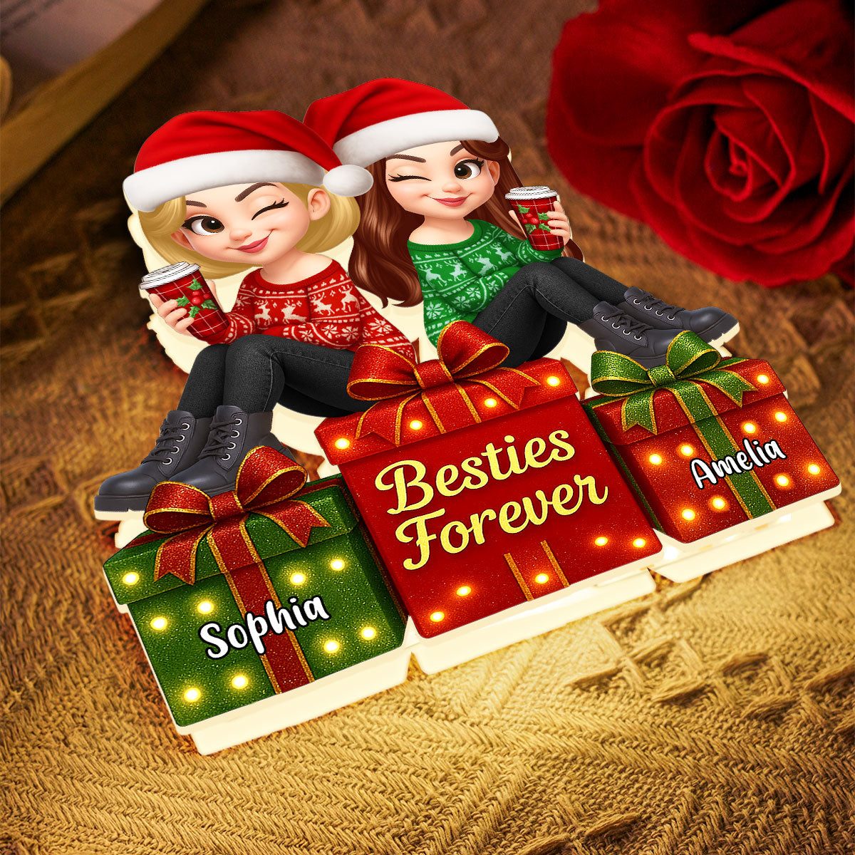Besties Forever Beautiful Marquee Pattern Effect Christmas Gift Box - Personalized Light Box