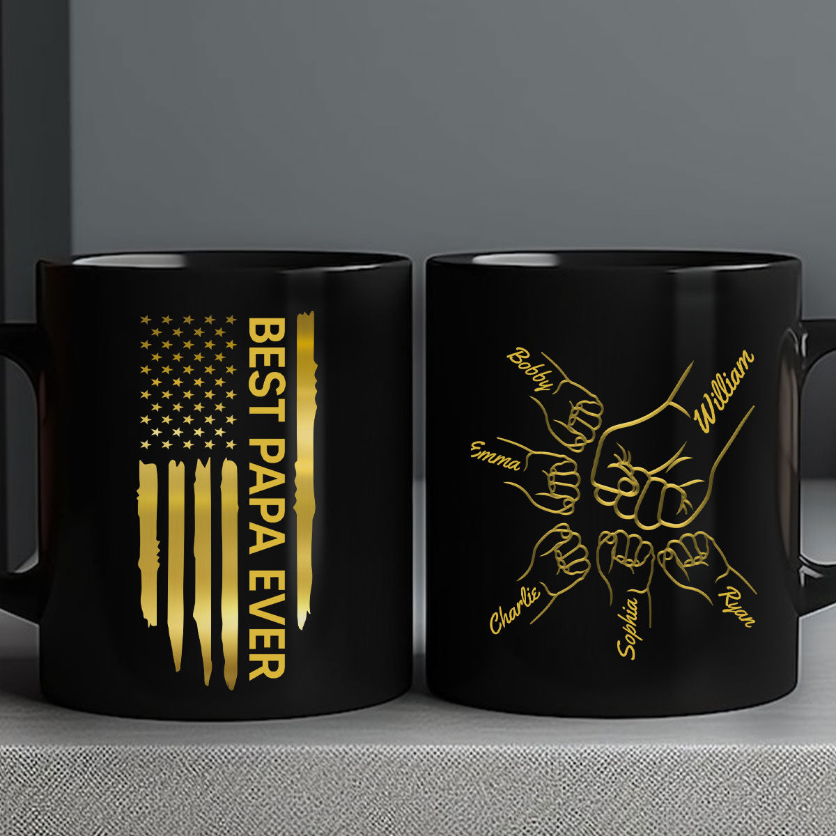 Best Dad Papa Ever Fist Bump Outline Nation Flag Father‘s Day Gift For Husband Father Figures Personalized Black Mug