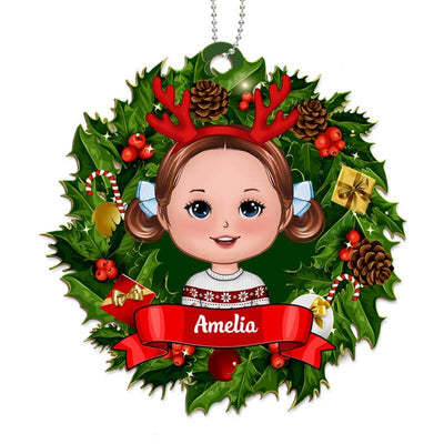 Christmas Wreath Doll Kids Personalized Wooden Ornament