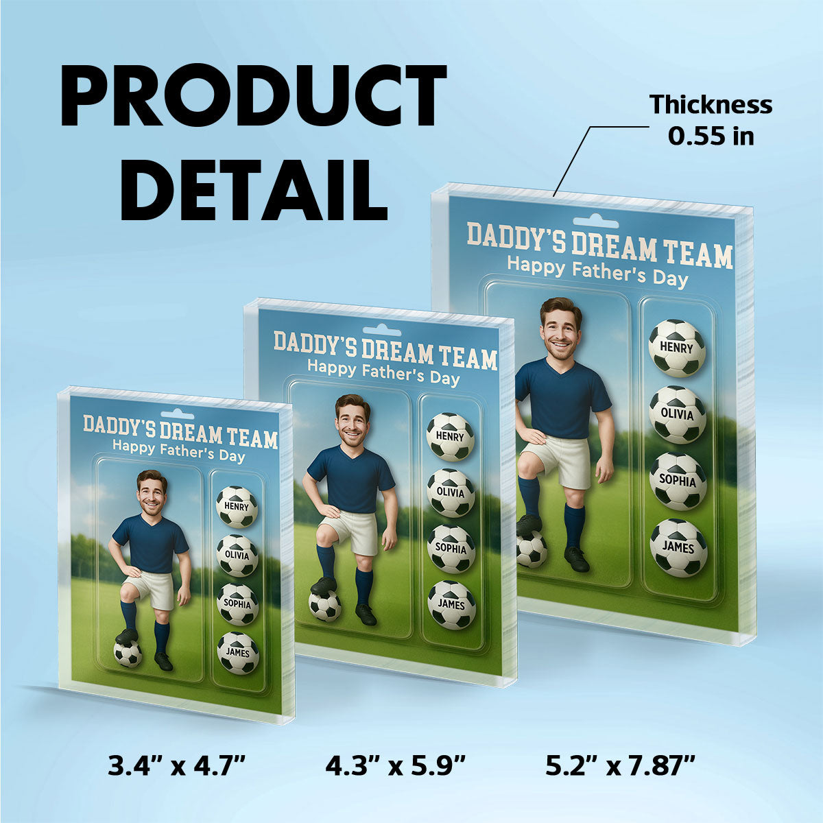 3D Effect Soccer Dad Daddy's Dream Team Custom Figure Personalized Rectangle Flat Acrylic Block Plaque