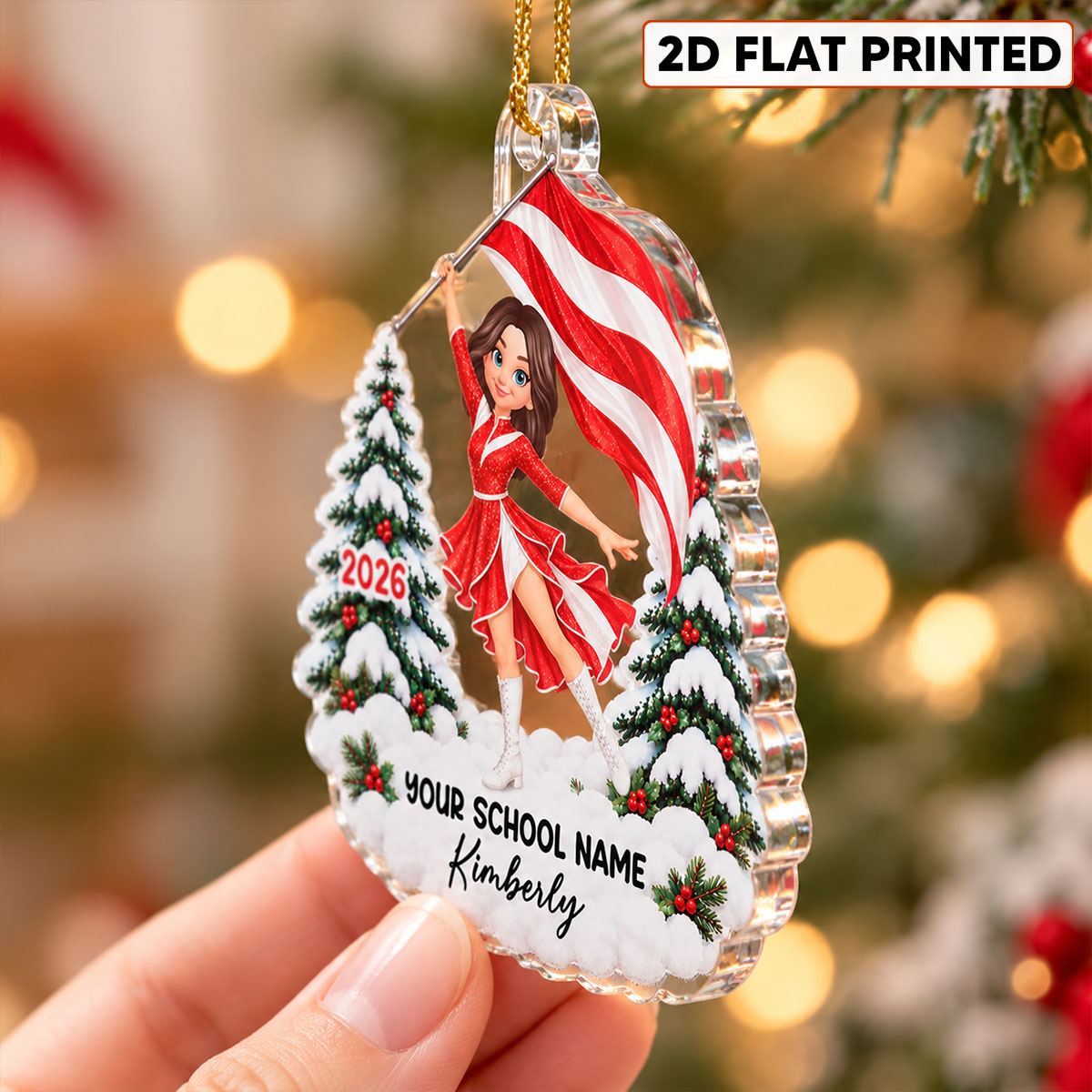 Color Guard Girl Custom Name & School Name - Personalized Acrylic Ornament - Christmas Gift For Color Guard Girls, Marching Band Members, Daughter, Granddaughter