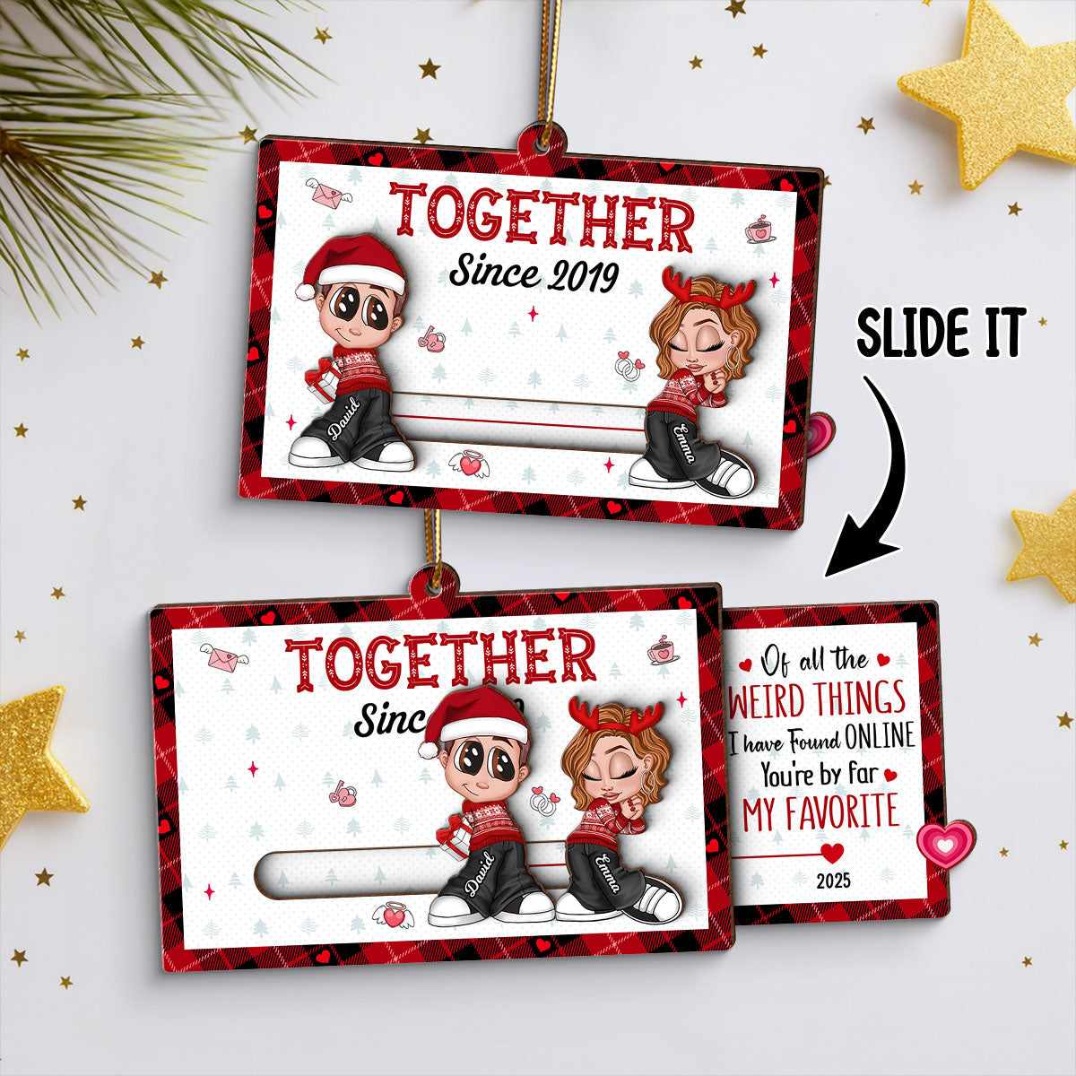 Y2K Couple Personalized Slider Ornament, Christmas Gift for Him for Her