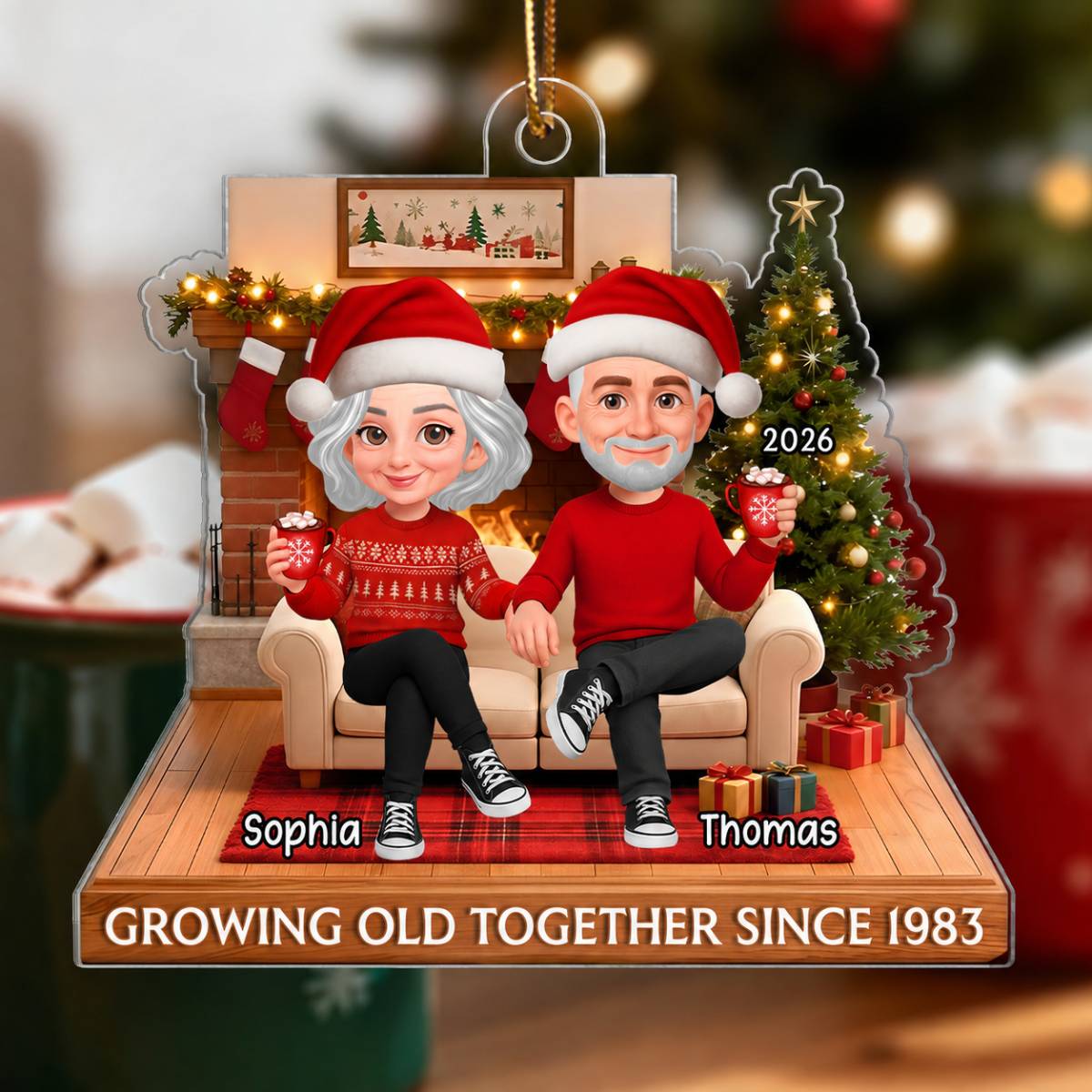 3D Effect Christmas Couple Cozy Christmas - Personalized Acrylic Ornament - Heartfelt Gift For Couple