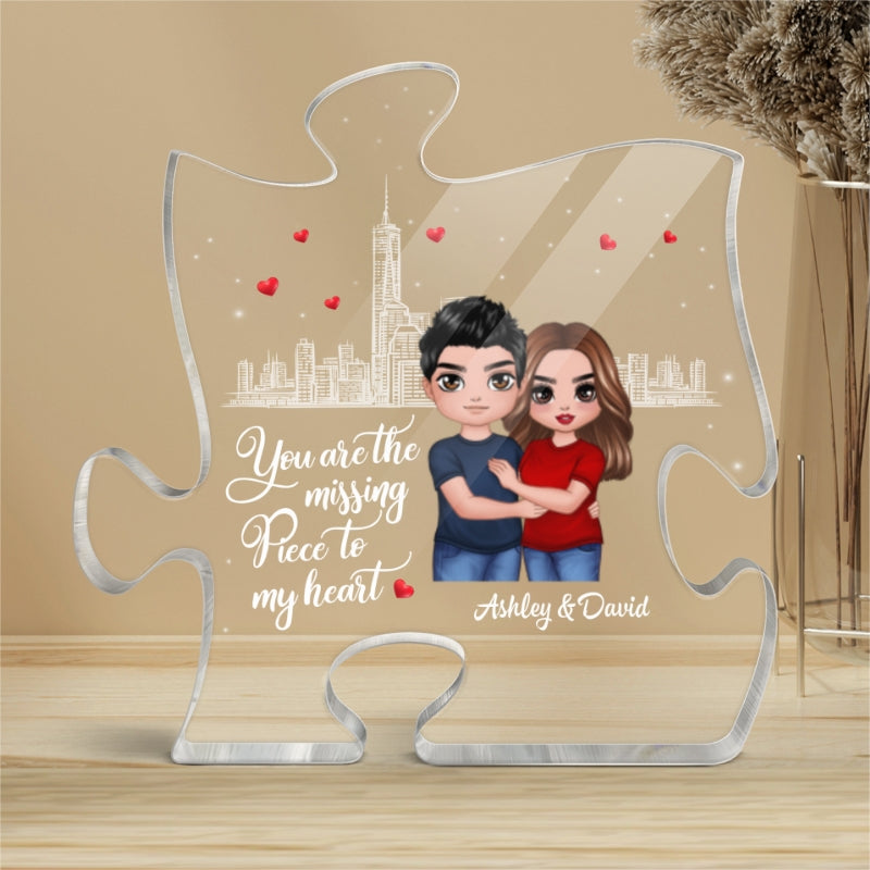 The Missing Piece To My Heart Hugging Doll Couple Personalized Puzzle Acrylic Plaque