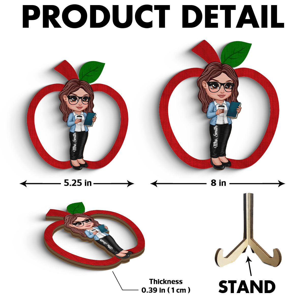 Y2K Style Teacher Apple Personalized 2-Layer Wooden Plaque, Gift For Teacher, Appreciation Gift