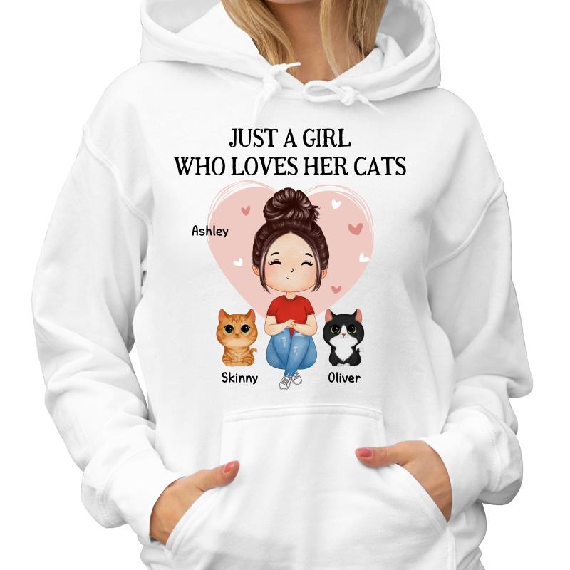 Pink Heart Watercolor Woman Sitting With Watercolor Cute Cats Personalized Shirt