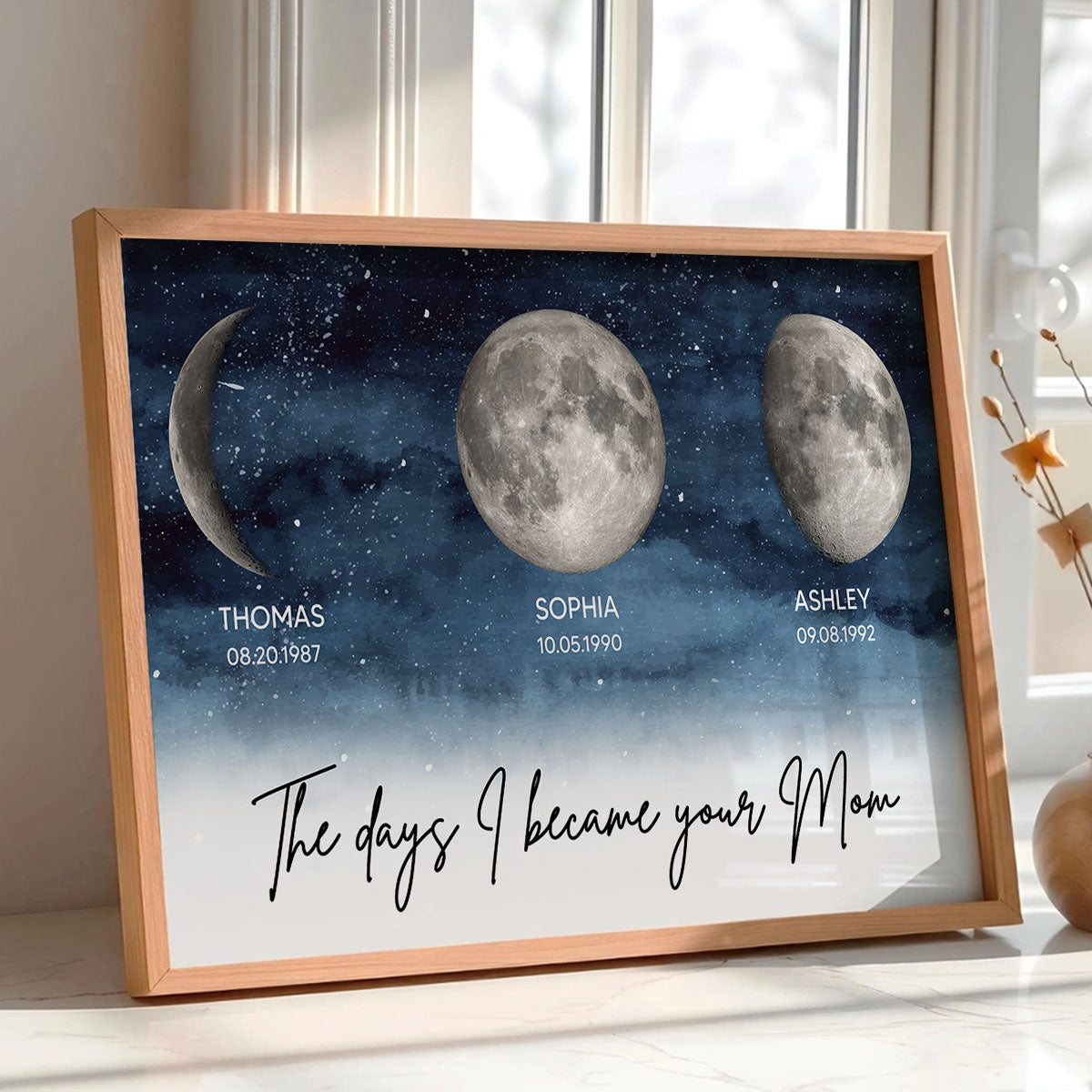 Starry Night The Days I Became A Mom Custom Birth Moon Phase - Personalized Poster - Unique Mother's Day Gift For Mom, Wife, Grandma