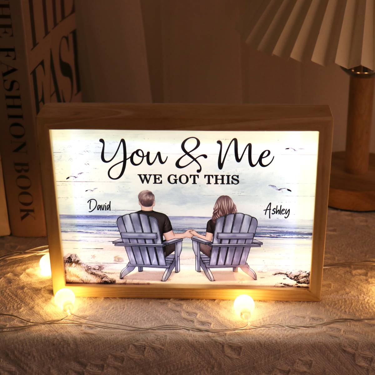 [EXCLUSIVE LIMITED EDITION] Couple Sitting At Beach Retro Personalized Luminous Frame Light Box, Anniversary Gift For Couple
