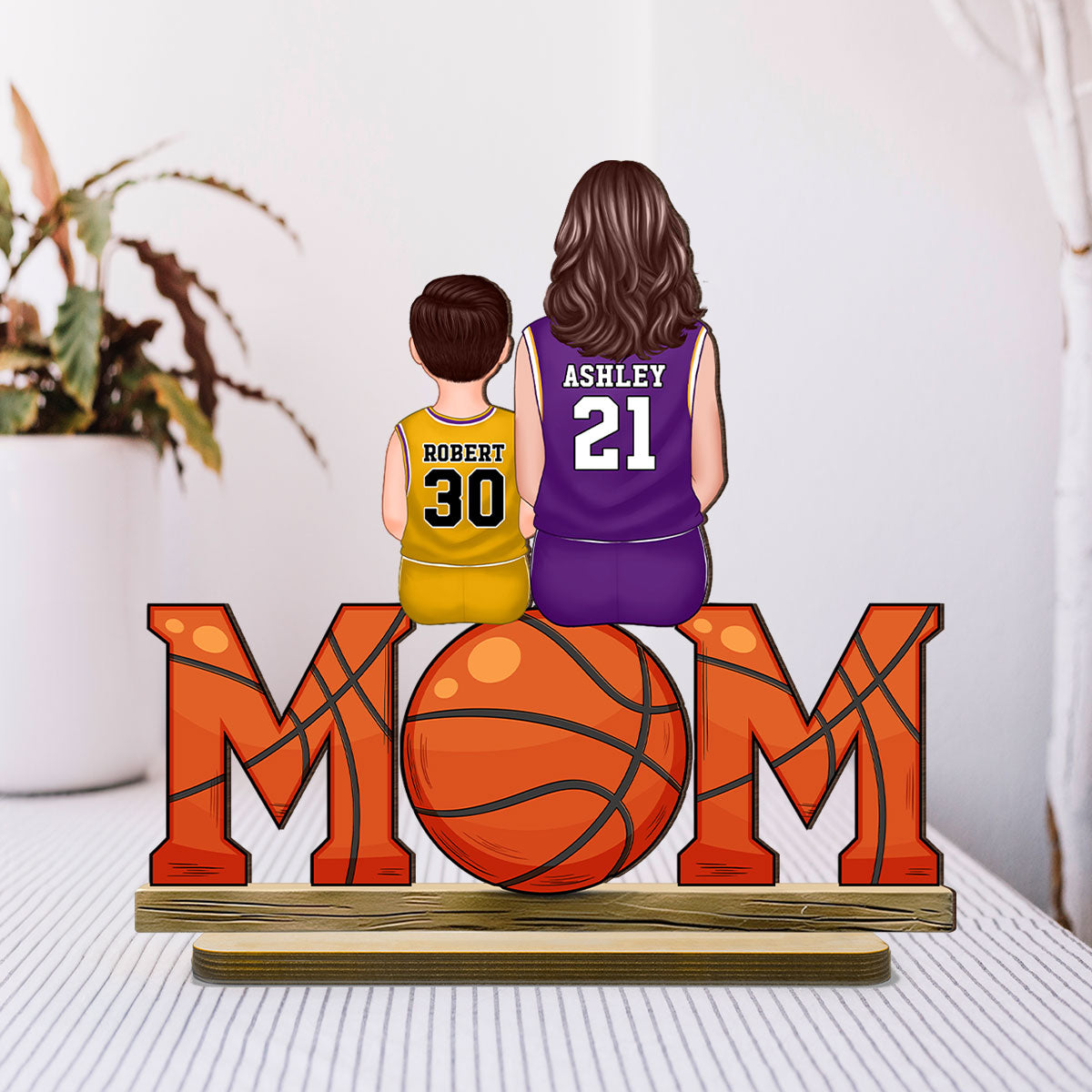 Basketball Mom And Kids - Personalized 2-Layered Wooden Plaque - Gift for Mom, Gift for Grandma, Gift for Wife