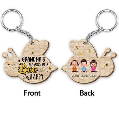 Grandma‘s Reasons To Bee Happy Personalized Wooden Keychain