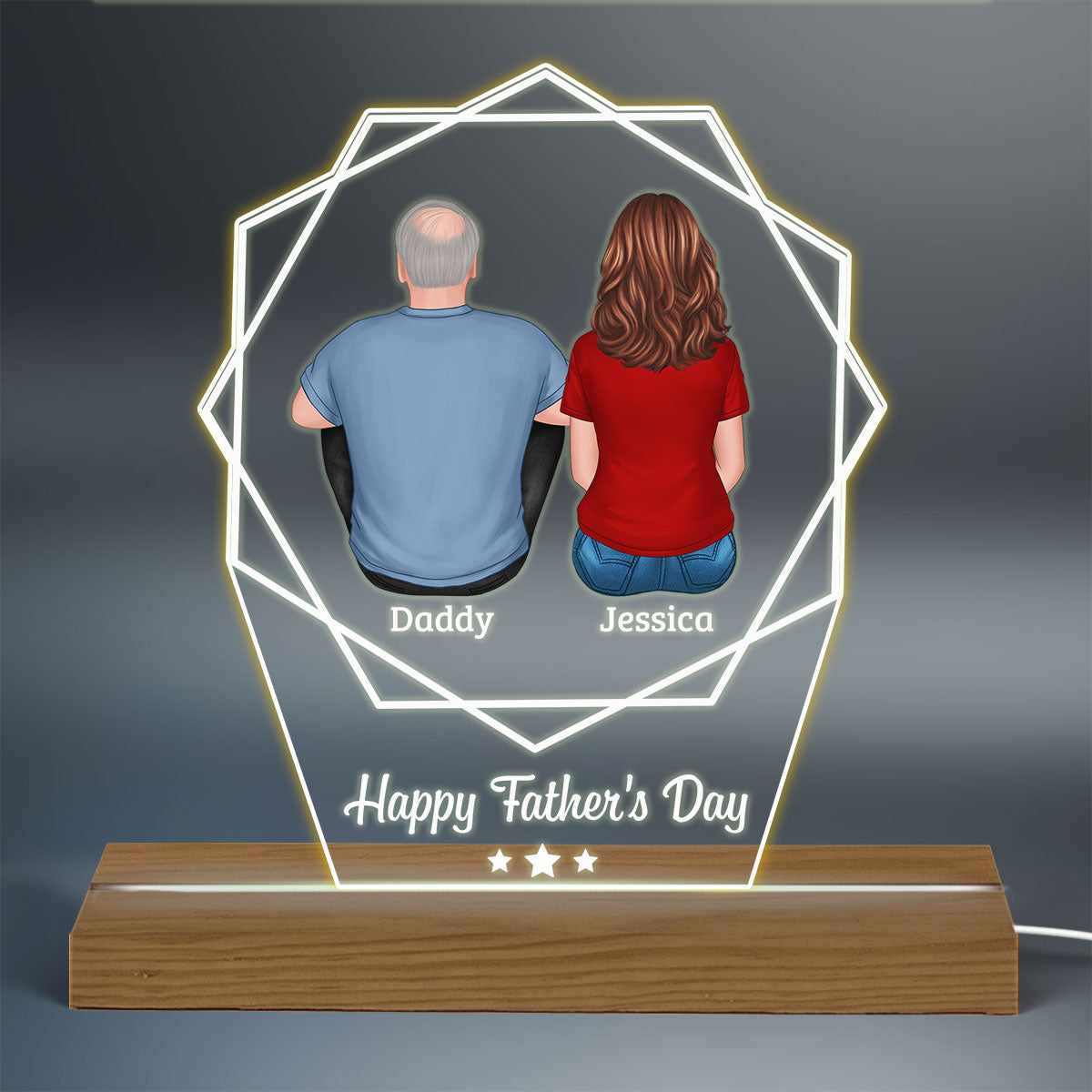 Happy Father‘s Day Polygon Custom Shape Warm LED Night Light