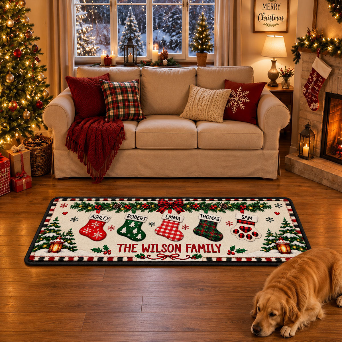 Family Stocking Hanging - Personalized Runner Rug - Christmas Gift for Her, Custom Holiday Hallway Carpet