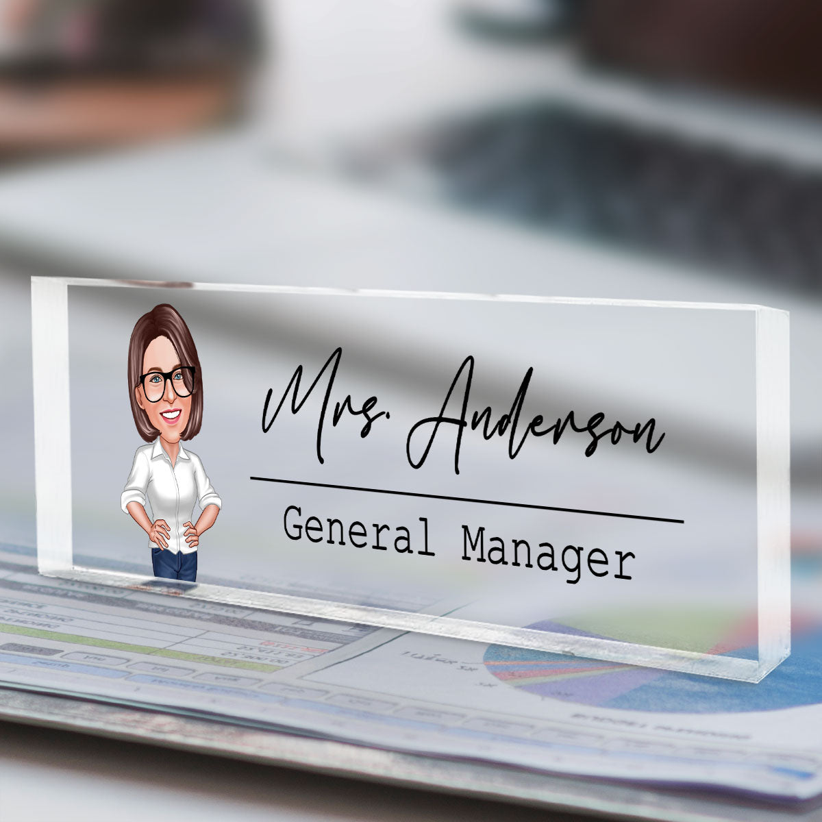 Caricature Woman Man Office Personalized Acrylic Desk Name Plate, Office Desk Decor, Gift For Colleagues, Coworkers