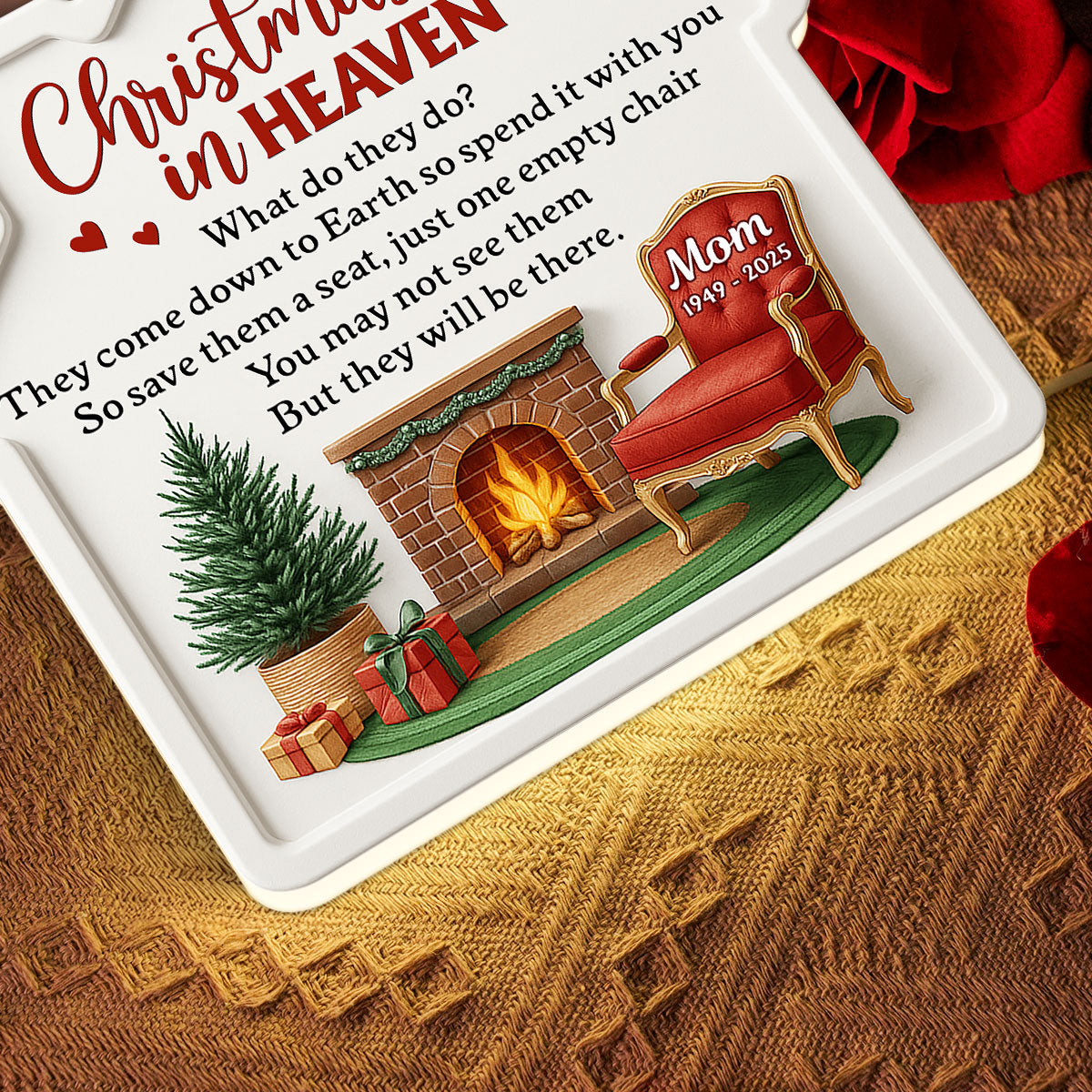3D Effect Christmas In Heaven Family Memorial House Shaped - Personalized Light Box