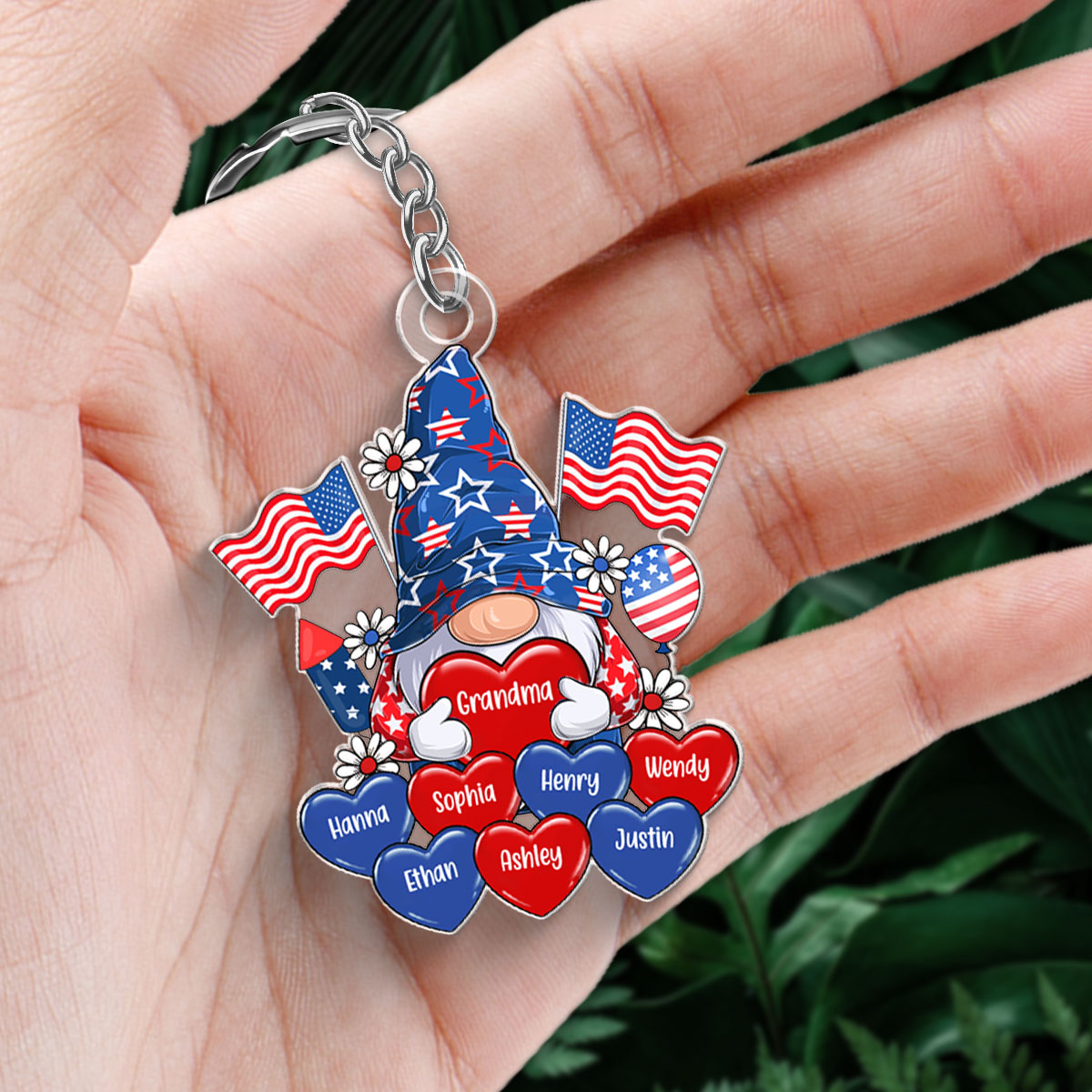 American Gnome Grandma Mom Heart, 4th Of July Personalized Acrylic Keychain