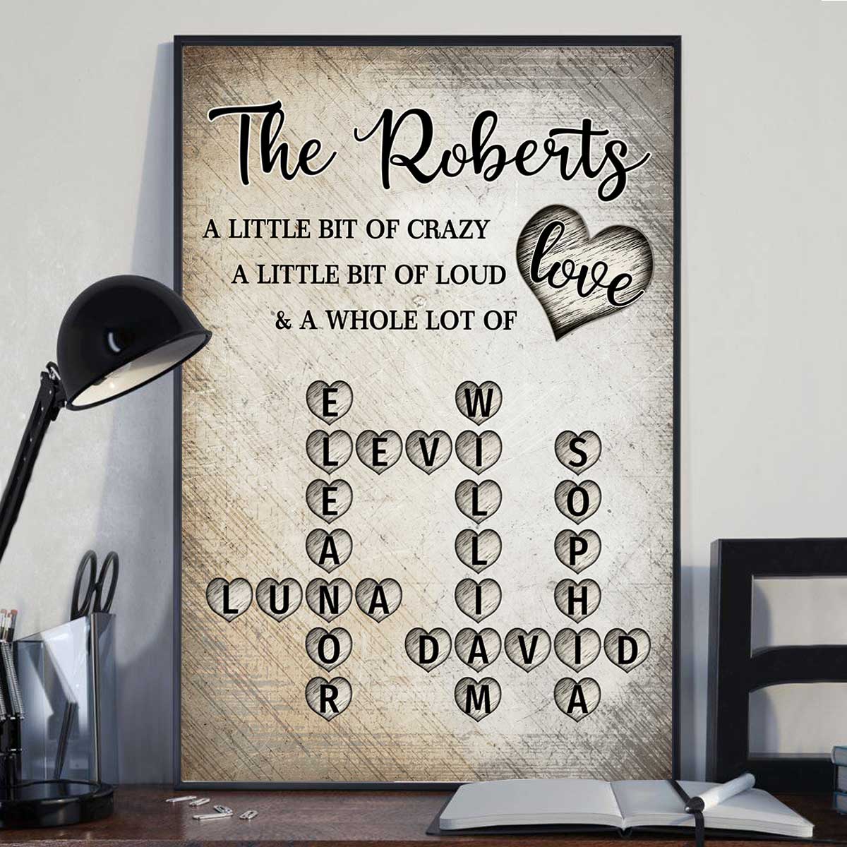 Family Whole Lot Of Love Heart Crossword Art Puzzle Create A Moment Treasured Forever Personalized Poster