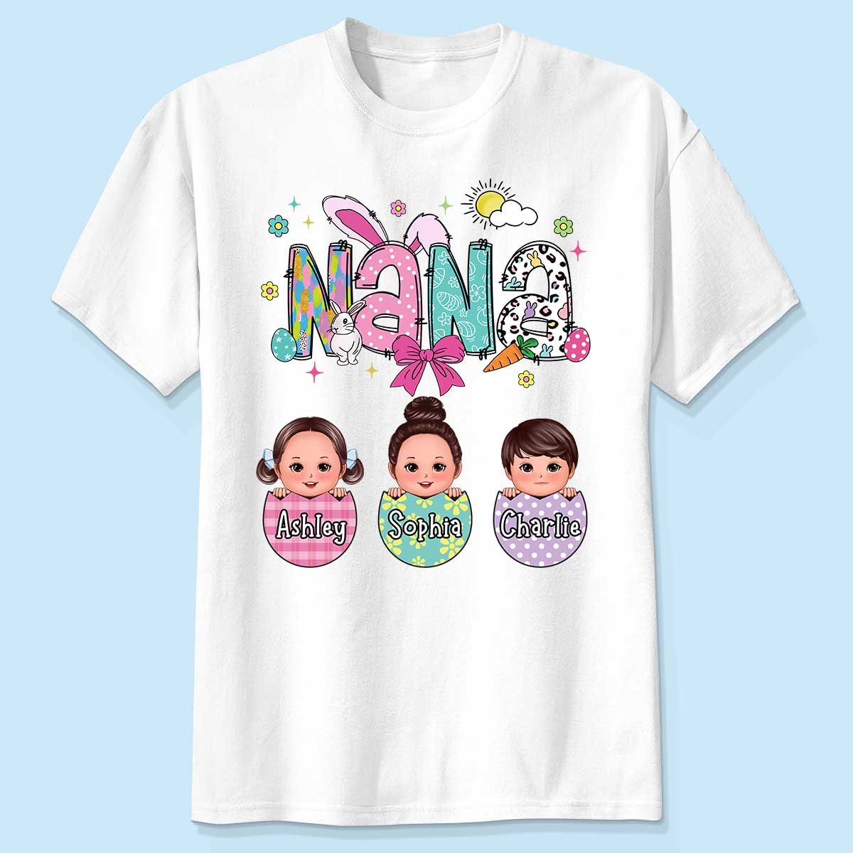 Grandma Mom Gigi Easter Eggs Kids Name Personalized Shirt