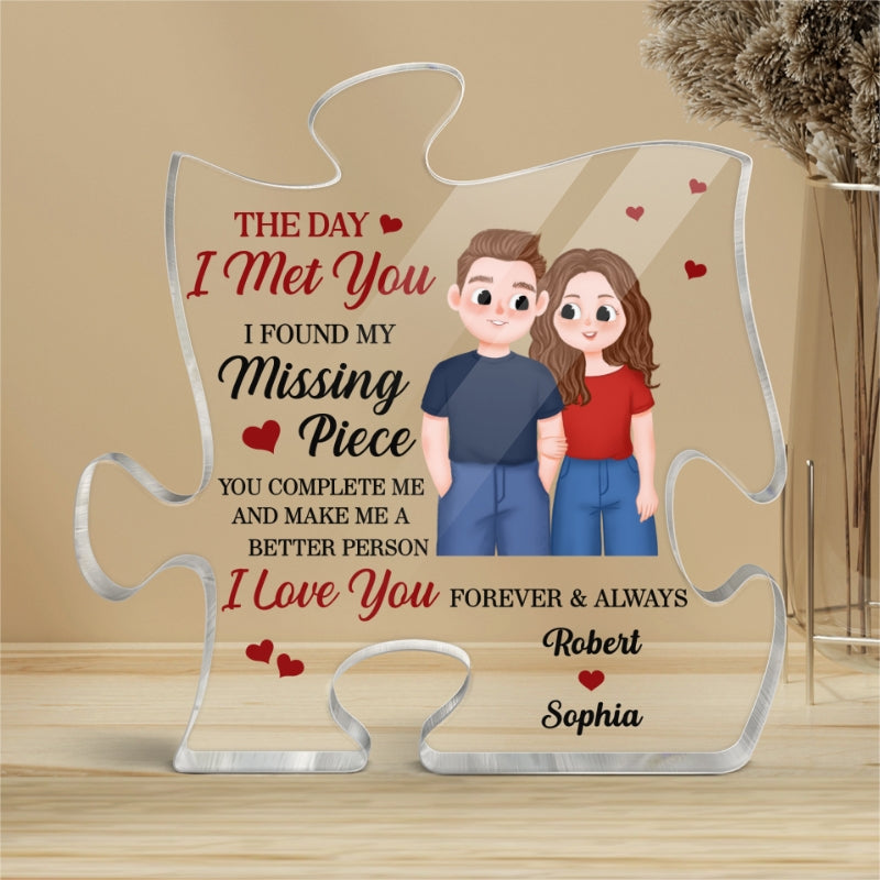 Cute Illustration Couple Found My Missing Piece Gift For Him For Her Personalized Puzzle Acrylic Plaque