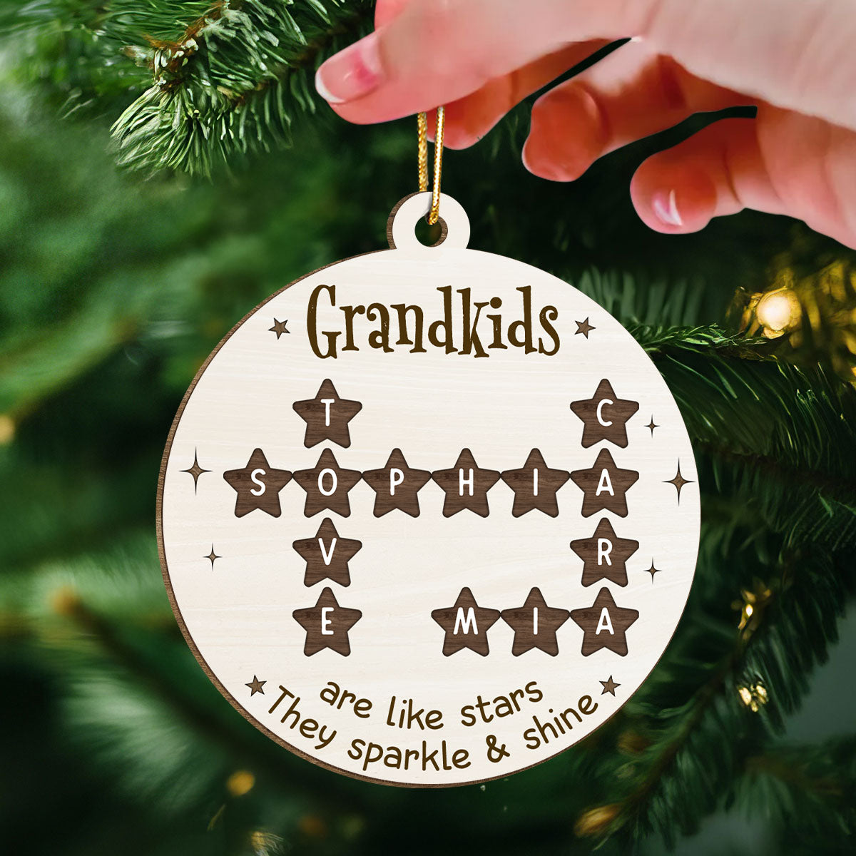 Grandchildren Are Like Stars Crossword Puzzle Personalized Wooden Ornament