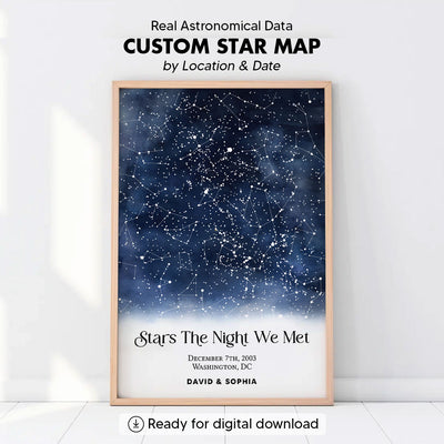 Stars The Night We Met, Unique Night Sky Map By Date & Location, Personalized Star Map Poster, Where It All Began Gift, Gift for him & for her