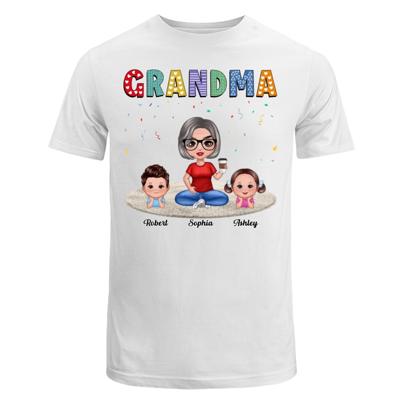 Grandma Grandkids Sitting On Carpet Personalized Shirt