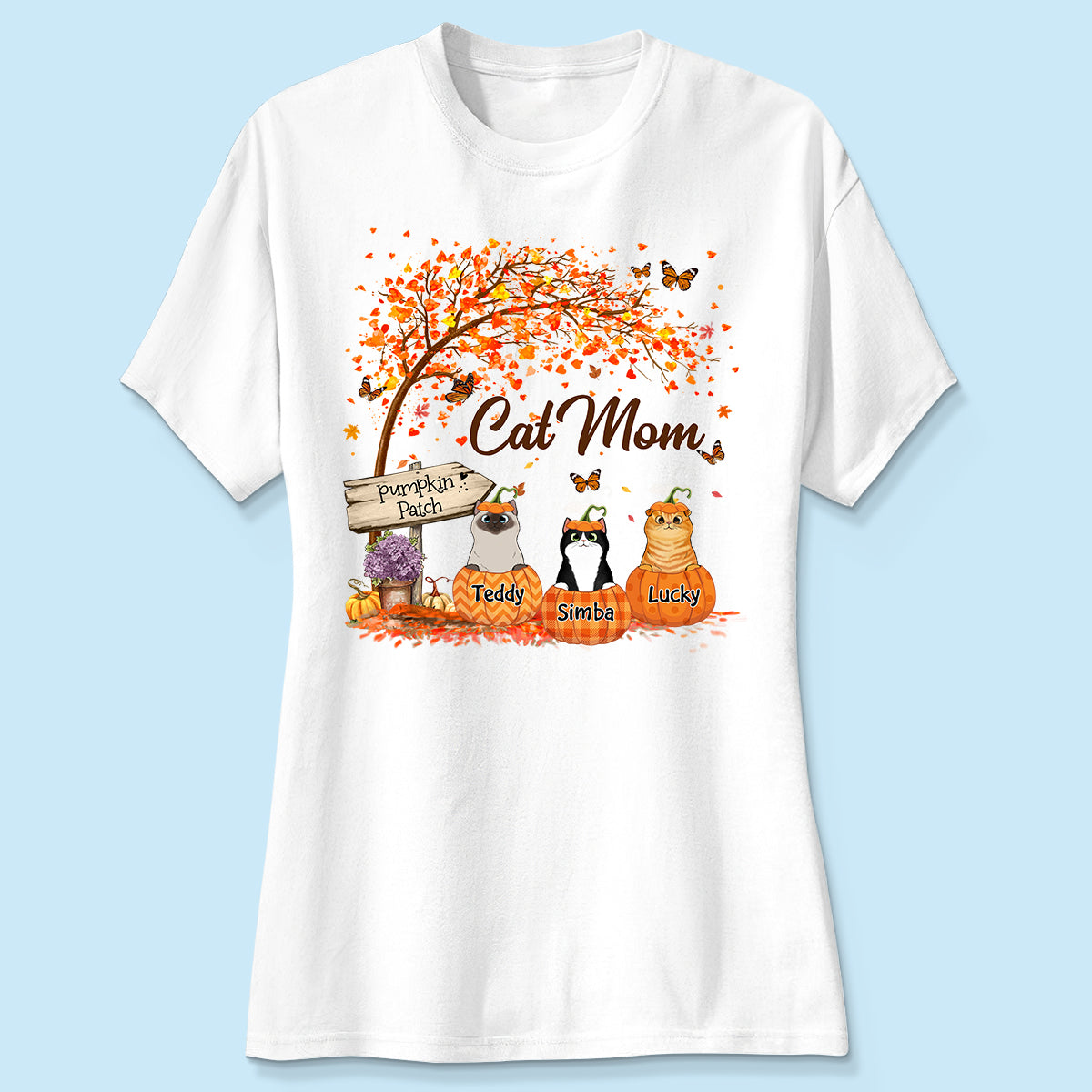 Fluffy Cats Pumpkin Personalized Shirt, Fall Season Gift for Cat Mom