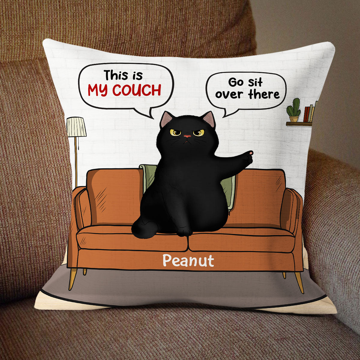 Our Couch Sit Over There Grumpy Fluffy Cat Personalized Pillow