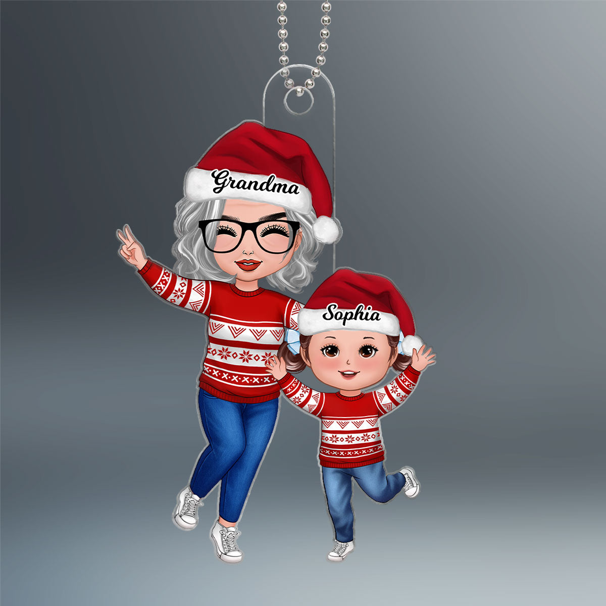 Happy Doll Grandma & Grandkid Christmas Gift For Granddaughter Grandson - Personalized Ornament - Gift For Granddaughter, Grandson