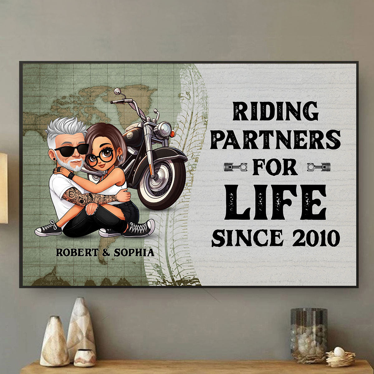 Riding Partners for Life Biker Couple Personalized Poster, Birthday, Anniversary Gift for him, Gift for her