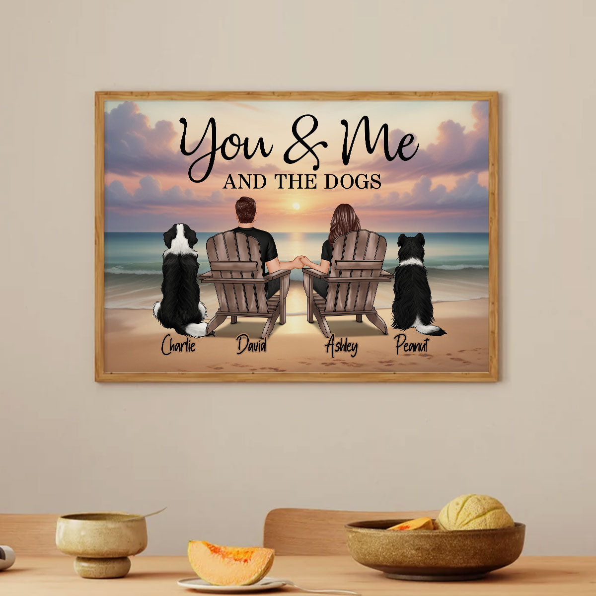 You Me And The Dogs Cats Beach Landscape - Personalized Poster - Gift for Him, Gift for Her