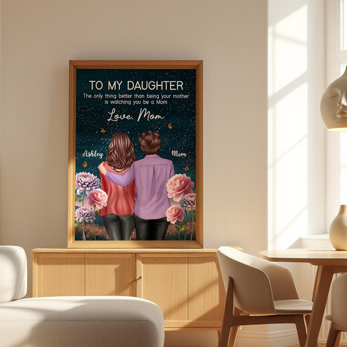 To My Daughter From Mom Happy Mother's Day Birth Flower Beautiful Hill At Night Personalized Poster