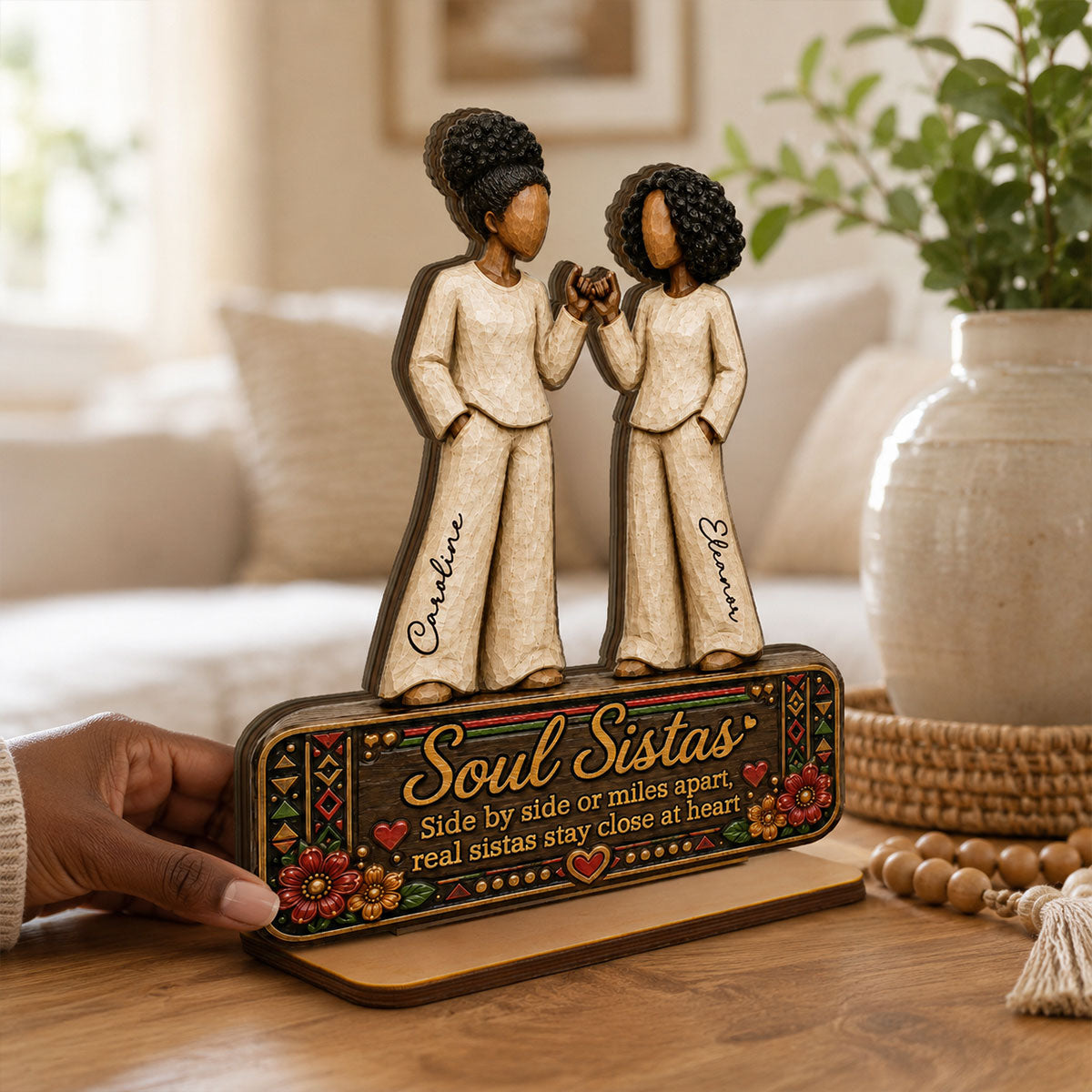 Soul Sistas Pinky Promise 2D Flat - Personalized 2-Layered Wooden Plaque - Friendship Keepsake