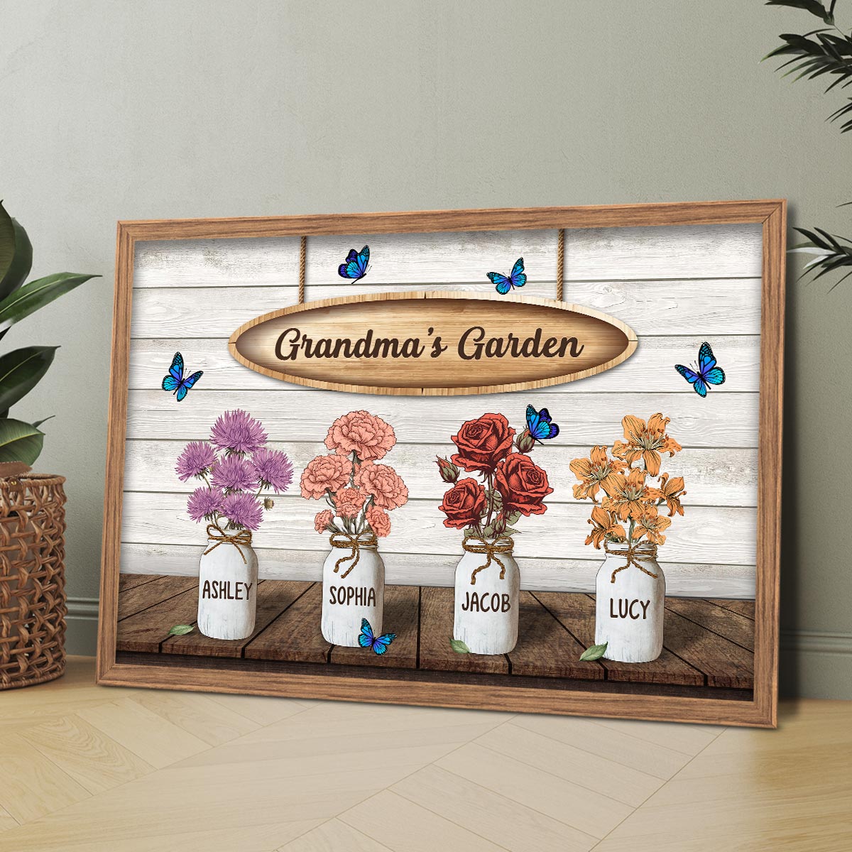 Grandma‘s Garden Birth Month Flowers Jars Personalized Horizontal Poster