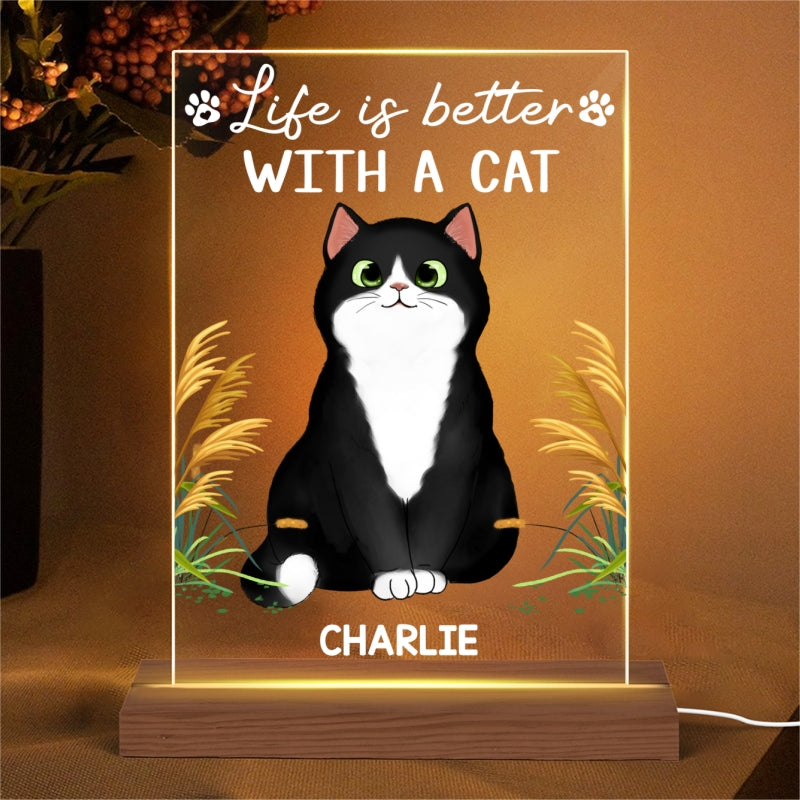 Life Is Better With Cats Cat Mom Personalized LED Night Light, Acrylic LED Lamp