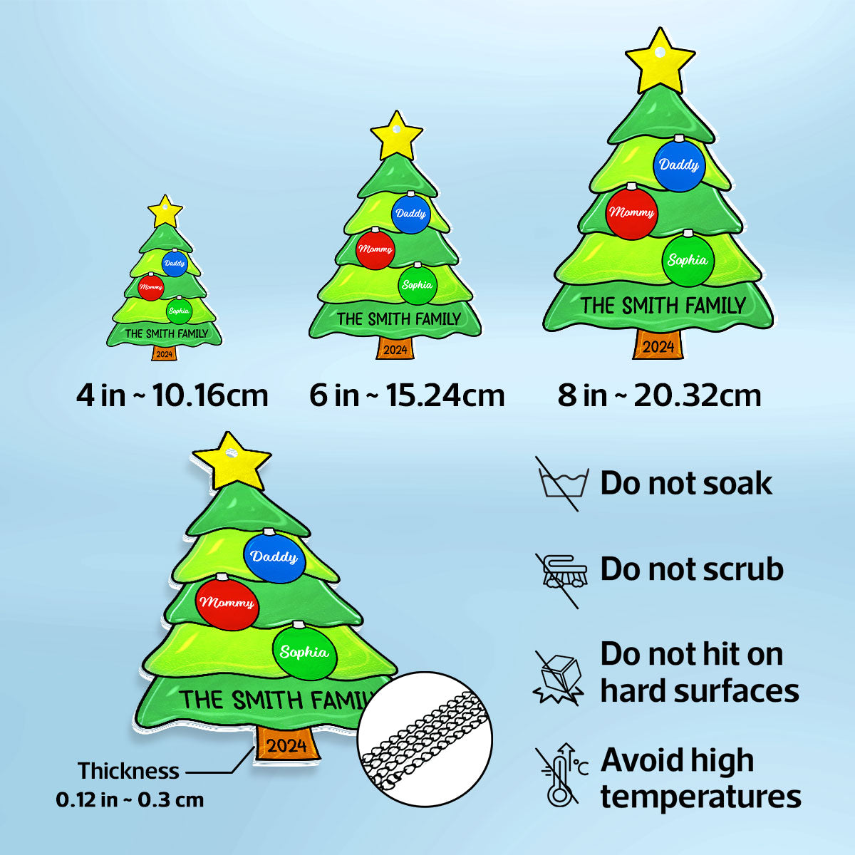 Family Christmas Tree with Jingle Bells Personalized Suncatcher, Christmas Stained Glass Decor