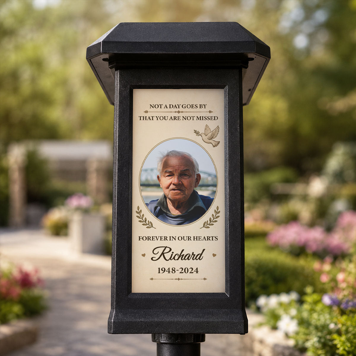 Forever in Our Hearts - Personalized Solar Garden Light - Custom Photo Gravesite Light, Outdoor Remembrance Garden Stake, Loss of Loved One Sympathy Gift