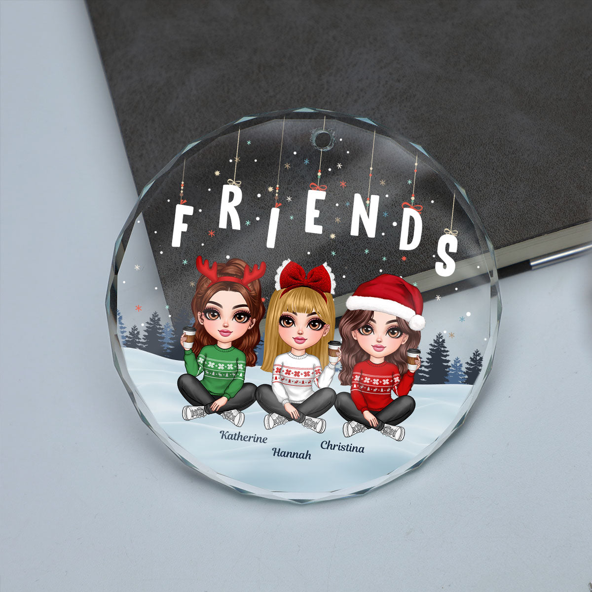 Hanging Letters Besties Friends Sisteres Personalized Glass Ornament, Christmas Gift