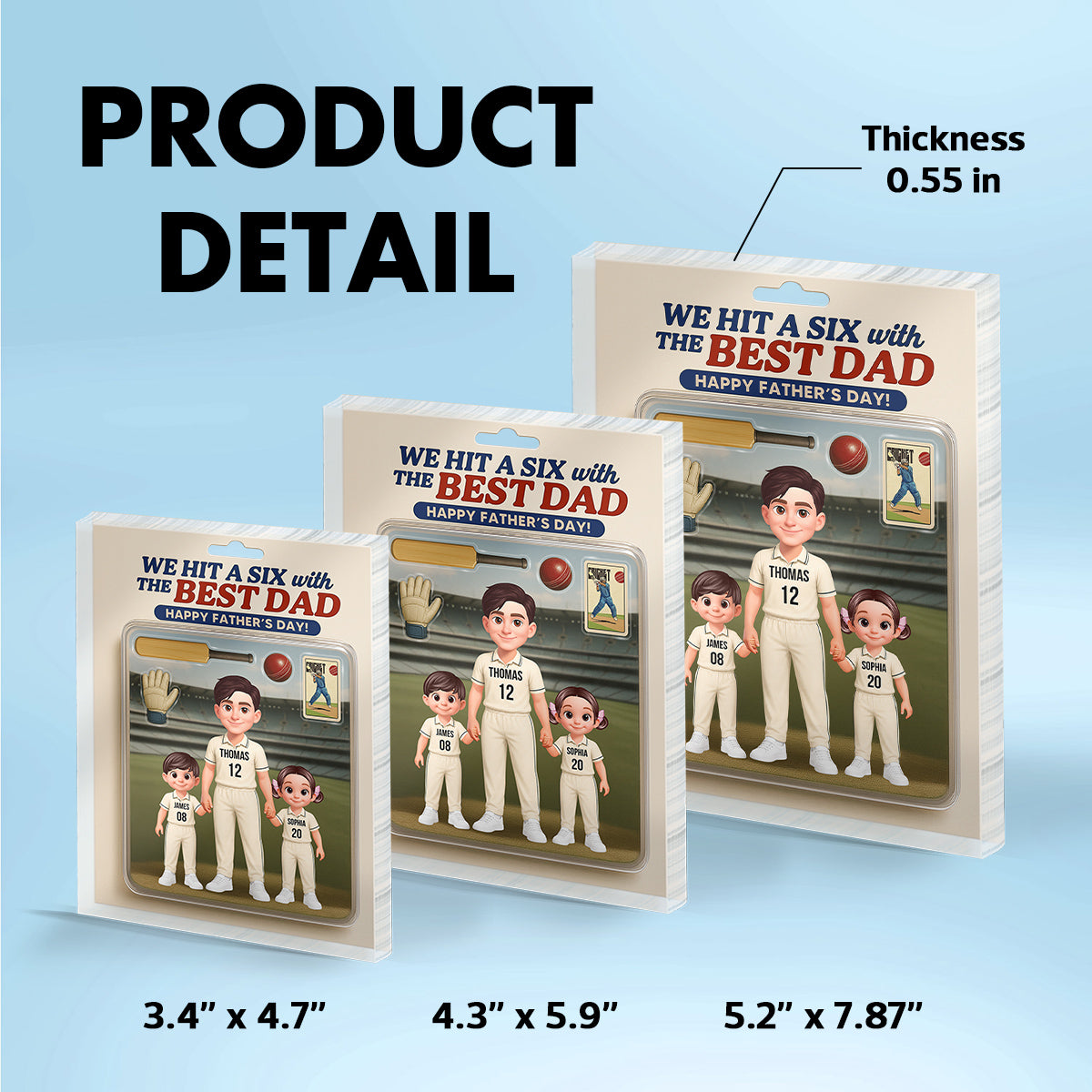 Hit A Six With The Best Dad Cricket Dad - Personalised Acrylic Block Plaque - Father's Day Gift
