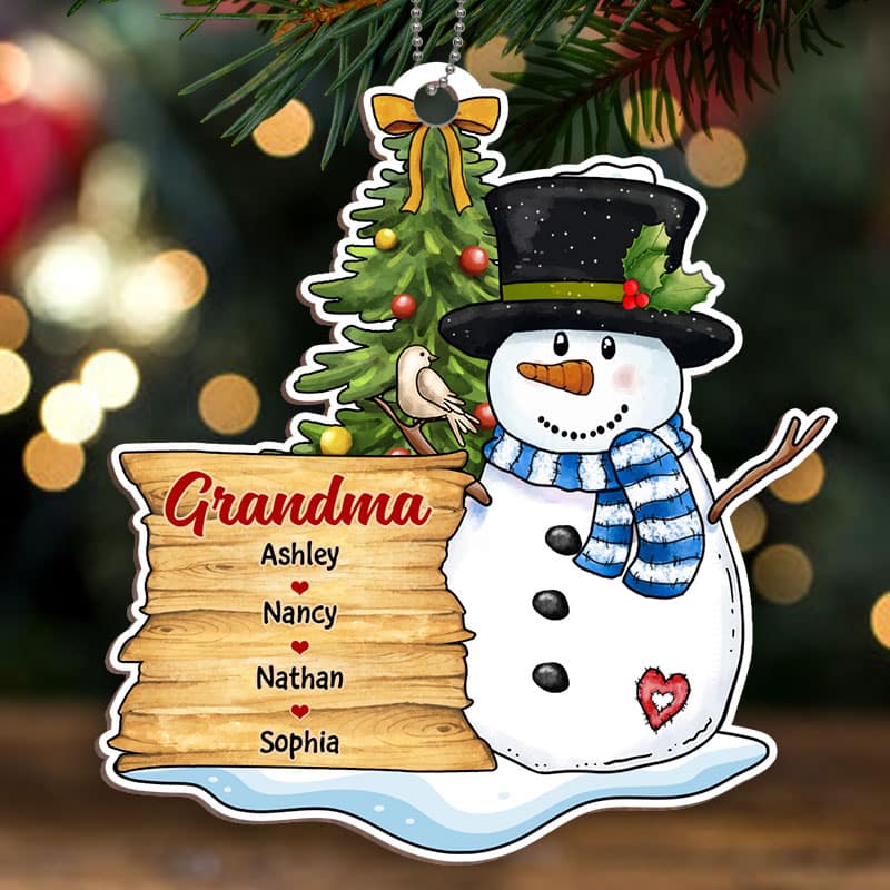 Snowman Grandma Christmas Personalized Wooden Ornament