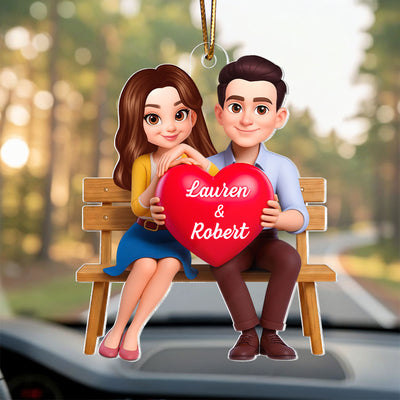 3D Couple with Red Heart - Personalized Car Hanger - Gift for Her, for Him