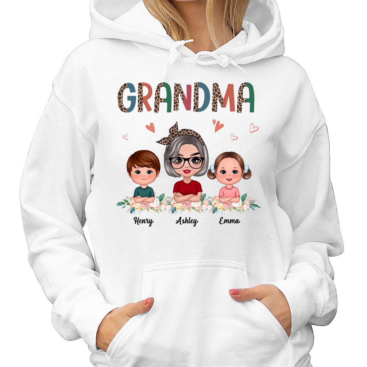 Colorful Half Leopard Doll Grandma Grandkids Floral Personalized Shirt